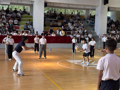 郑东新区白沙小学的梁敏华老师执教《排球：多种形式移动中的抛接球与游戏》